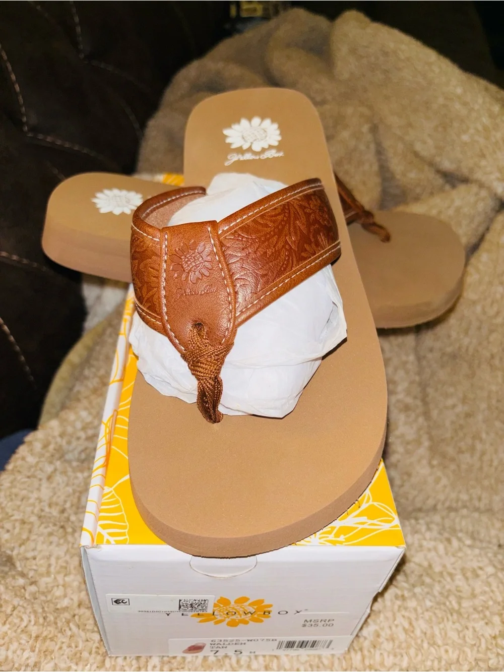 Yellow Box Women’s Walden Brown/Tan Flip Flop Sandals